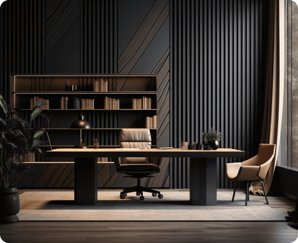 部屋の真ん中にデスクと椅子